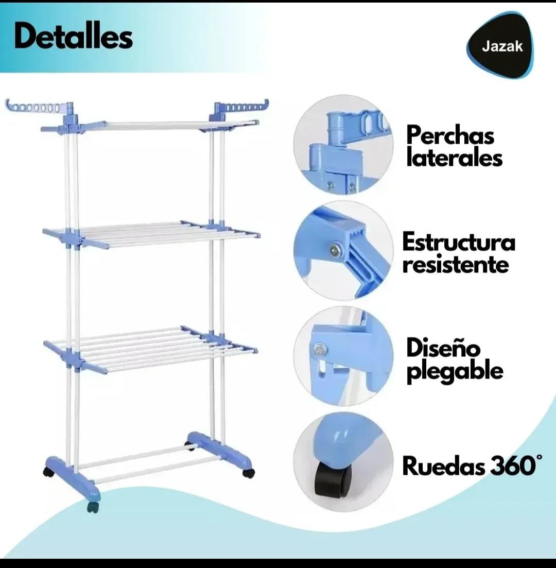  TENDER DE 3 PISOS CON RUEDAS Y COLGANTE